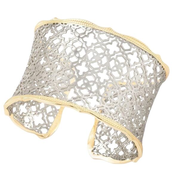 Kendra Scott Candice Statement Cuff Bracelet – Gold & Silver Filigree Adjustable - Picture 1 of 14